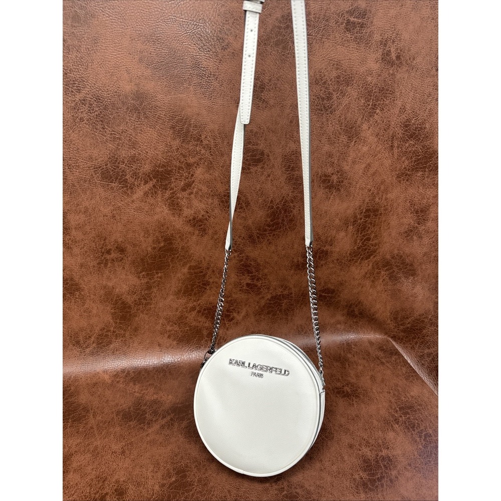 NWOT Karl Lagerfeld Paris Canteen Round Crossbody White Circle Pebbled Crossbody